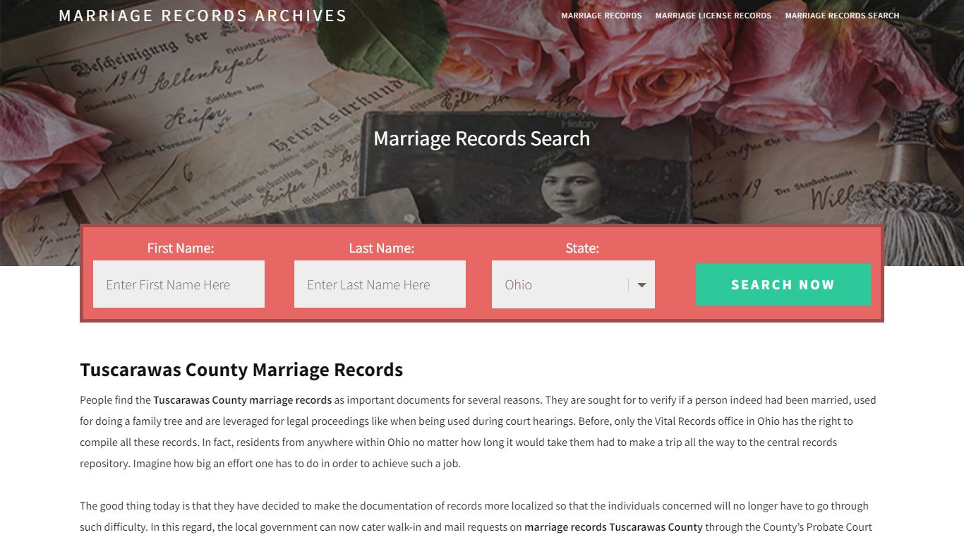 Tuscarawas County Marriage Records | Enter Name and Search