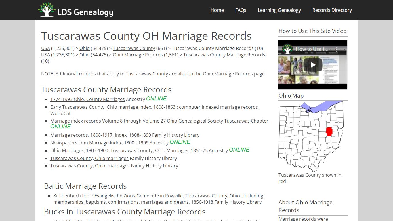 Tuscarawas County OH Marriage Records - LDS Genealogy